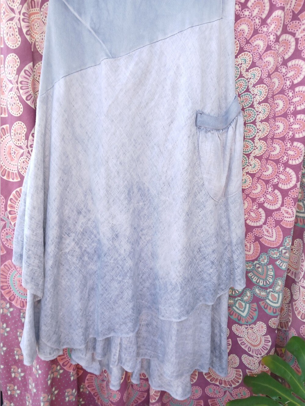 INIZIO Light Wash Asymetrical Sleeveless 100% Italian Linen Maxi Dress - Picture 5 of 8
